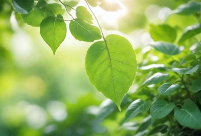 The primary subject of the image is a leaf, which is the main object, scene, or focus of the image. The leaf is green and is situated in a lush green environment, surrounded by other leaves. The visual style of the image is a photo, capturing the natural beauty of the leaf in its natural setting. The colors and mood of the image are vibrant and serene, with the green leaves creating a sense of tranquility and connection to nature.