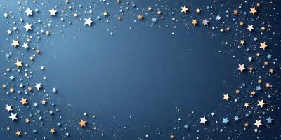 The primary subject of the image is a blue wall with a star-filled background. The setting is a dark room, and the visual style appears to be a combination of a photo and digital art. The dominant colors are blue and white, creating a calm and serene atmosphere.