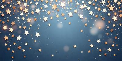 The primary subject of the image is a blue background with a pattern of stars. The setting is a night sky, and the visual style is a digital art or illustration. The dominant colors are blue and gold, creating a serene and peaceful atmosphere.