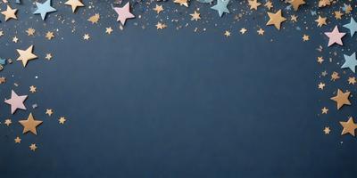 The primary subject of the image is a blue background with a pattern of stars. The setting is a dark blue sky, and the visual style appears to be a digital art or illustration. The dominant colors are blue and white, creating a calm and serene atmosphere.