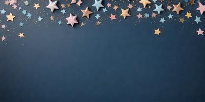 The primary subject of the image is a blue wall with a pattern of stars on it. The setting is a room with a blue background, and the visual style appears to be a combination of a photo and digital art. The dominant colors are blue and white, creating a calm and serene atmosphere.