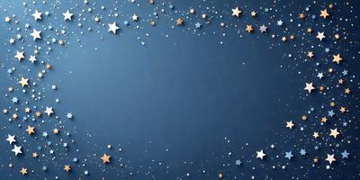 The primary subject of the image is a blue wall with a star-filled background. The setting is a dark room, and the visual style appears to be a combination of a photo and digital art. The dominant colors are blue and white, creating a calm and serene atmosphere.