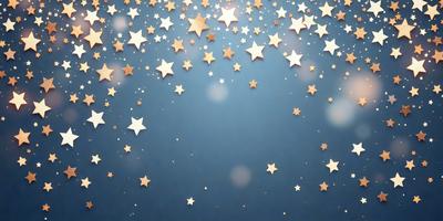 The primary subject of the image is a blue background with a pattern of stars. The setting is a night sky, and the visual style is a digital art or illustration. The dominant colors are blue and gold, creating a serene and peaceful atmosphere.