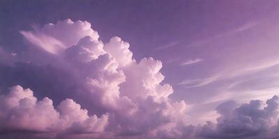 The primary subject of the image is a cloudy sky with a purple hue. The setting is a cloudy day, and the visual style is a photo. The colors and mood of the image are predominantly purple, creating a serene and calming atmosphere.