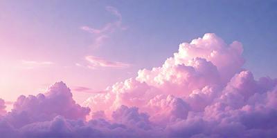 The primary subject of the image is a cloudy sky with pink clouds. The setting is a beautiful, colorful sky with clouds, and the visual style is a painting or drawing. The colors and mood of the image are predominantly pink, creating a serene and peaceful atmosphere.