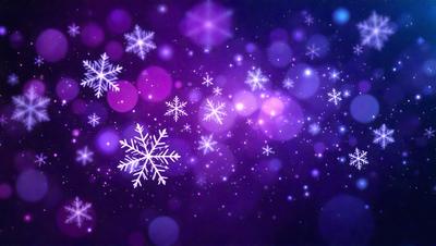 The primary subject of the image is a purple background with a large number of white snowflakes floating in the air. The setting appears to be a nighttime scene, with the snowflakes creating a visually appealing and festive atmosphere. The visual style of the image is a combination of digital art and illustration, with the snowflakes being drawn or digitally created to fill the purple background. The colors and mood of the image are predominantly purple and white, creating a sense of calm