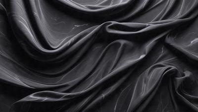 The primary subject of the image is a close-up of a black fabric, possibly a piece of clothing or a curtain. The setting is a dark room, and the visual style appears to be a photo or a digital artwork. The colors in the image are predominantly black, creating a moody and dramatic atmosphere.