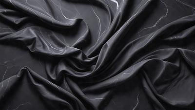 The primary subject of the image is a black fabric, possibly a piece of clothing or a curtain. The setting is a dark room, and the visual style appears to be a close-up of the fabric. The colors and mood of the image are predominantly dark and moody, with the black fabric as the main focal point.