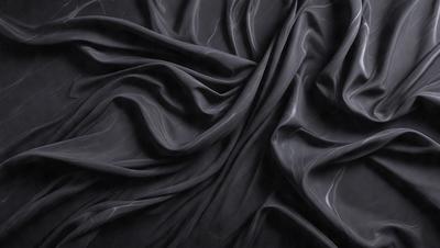The primary subject of the image is a black fabric, which is the main object, scene, or focus of the image. The setting or background is a dark room, and the visual style is a close-up of the fabric. The colors and mood of the image are predominantly dark and moody, with the black fabric being the dominant color.