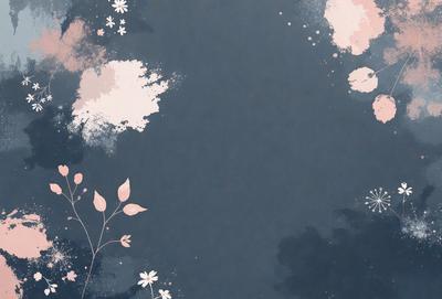 The primary subject of the image is a blue background with white flowers. The setting is a dark blue background, which creates a contrast with the white flowers. The visual style is a combination of a photo and digital art, as the flowers are depicted in a stylized manner. The colors and mood of the image are predominantly dark and moody, with the white flowers providing a touch of brightness and contrast.