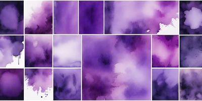 The primary subject of the image is a painting featuring a purple background with a cloudy sky. The setting is a cloudy sky, and the visual style is a painting. The dominant colors are purple and blue, creating a calm and serene atmosphere.