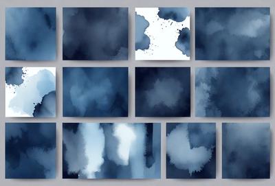The primary subject of the image is a collection of nine different paintings or artworks, each featuring a unique design and color scheme. The setting is a wall, where these paintings are displayed together. The visual style appears to be a mix of digital art and traditional painting techniques. The colors and mood of the paintings vary, creating a diverse and engaging visual experience.