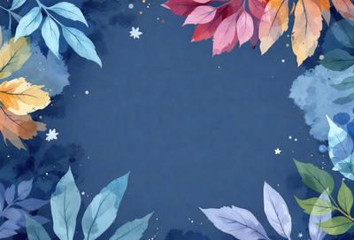 The primary subject of the image is a blue background with a few leaves and stars scattered across it. The setting appears to be a night sky, with the leaves and stars creating a sense of depth and dimension. The visual style is a combination of digital art and illustration, giving the image a unique and artistic appearance. The colors and mood of the image are predominantly blue and serene, creating a peaceful and calming atmosphere.