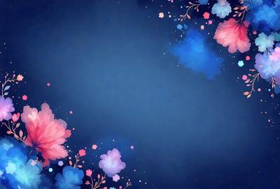 The primary subject of the image is a blue background with a pattern of pink flowers. The setting is a blue sky, and the visual style is a digital art or illustration. The dominant colors are blue and pink, creating a calm and serene atmosphere.