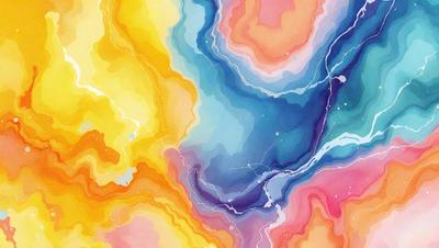 The primary subject of the image is a colorful, abstract painting featuring a mix of yellow, blue, and purple hues. The painting is displayed on a wall, creating a vibrant and lively atmosphere. The visual style of the painting suggests that it is a digital art or illustration, rather than a photo or traditional painting. The colors and mood of the painting evoke a sense of creativity and artistic expression.