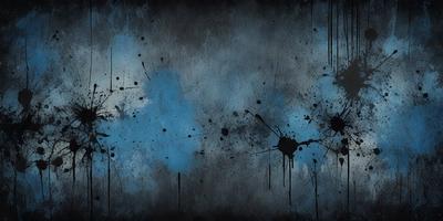 The primary subject of the image is a blue background with a black and white painting of a cloudy sky. The setting is a dark, moody atmosphere, and the visual style is a combination of digital art and illustration. The dominant colors are blue and black, with the black and white cloudy sky adding a sense of depth and contrast to the overall mood of the image.