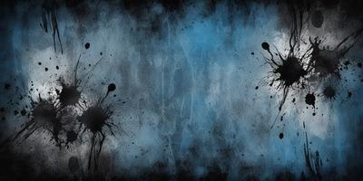 The primary subject of the image is a pair of black and white paintings, each featuring a blue background. The setting is a gallery or exhibition space, showcasing the artwork. The visual style is a combination of digital art and illustration, creating a unique and captivating presentation. The colors and mood of the paintings are predominantly black and white, with a touch of blue, giving the artwork a dramatic and striking appearance.