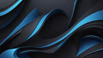 The primary subject of the image is a blue and black abstract art piece. The setting is a dark background, which contrasts with the vibrant colors of the artwork. The visual style appears to be a combination of digital art and illustration, creating a unique and intriguing design. The dominant colors are blue and black, giving the artwork a bold and striking appearance.