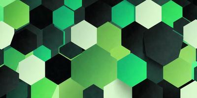 The primary subject of the image is a green and black geometric pattern. The setting is a black and white background, which contrasts with the green and black pattern. The visual style is a combination of digital art and illustration, creating a unique and eye-catching design. The colors and mood of the image are predominantly green and black, giving it a modern and sophisticated appearance.