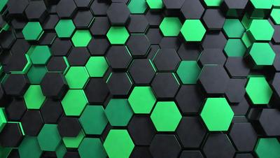 The primary subject of the image is a green and black patterned wall. The setting is a room with a black background. The visual style is a combination of a photo and digital art, creating a unique and intricate design. The dominant colors are green and black, giving the wall a modern and sophisticated appearance.