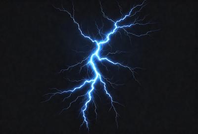 The primary subject of the image is a lightning bolt, which is a striking visual element. The lightning bolt is captured in a black background, which emphasizes its brightness and contrast. The visual style of the image is a close-up of the lightning bolt, showcasing its details and texture. The colors and mood of the image are predominantly dark, with the lightning bolt being the main source of light and energy.