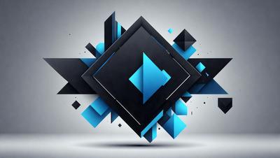 The primary subject of the image is a blue and black geometric shape, which appears to be a combination of a square and a triangle. The setting is a white background, which provides a clean and minimalist appearance. The visual style is a digital art or illustration, as the shape is composed of multiple smaller squares and triangles. The dominant colors are blue and black, creating a modern and sophisticated mood.