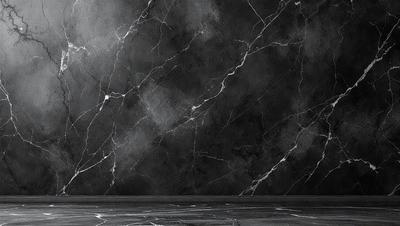 The primary subject of the image is a black and white wall with a marble texture. The setting is a room with a black and white color scheme. The visual style is a photo of the wall, showcasing the marble texture. The colors and mood of the image are predominantly black and white, creating a classic and timeless atmosphere.