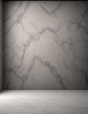 The primary subject of the image is a marble wall with a pattern of holes in it. The setting is a room with a white wall, and the visual style is a photo. The dominant colors are white and grey, creating a clean and minimalist atmosphere.
