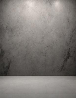 The primary subject of the image is a large, gray stone wall. The setting is a plain, empty room with the stone wall as the main focus. The visual style is a photo, capturing the natural texture and appearance of the stone wall. The colors and mood of the image are predominantly gray and neutral, creating a calm and serene atmosphere.