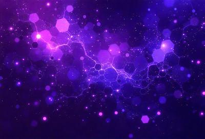 The primary subject of the image is a purple and white light pattern, which appears to be a digital art or illustration. The setting is a dark background, and the visual style is a combination of purple and white colors, creating a unique and artistic atmosphere. The overall mood of the image is one of creativity and imagination, as the light pattern seems to be a representation of a futuristic or fantastical scene.
