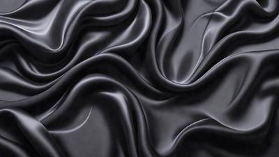 The primary subject of the image is a close-up of a black fabric, possibly a piece of clothing or a curtain. The setting is a dark background, which emphasizes the fabric's texture and pattern. The visual style is a black and white photo, which adds a classic and timeless feel to the image. The colors and mood are predominantly dark and moody, with the black fabric serving as the focal point of the scene.