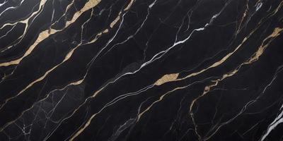 The primary subject of the image is a marble countertop with a gold pattern. The setting is a kitchen, and the visual style is a close-up of the marble countertop. The dominant colors are black and gold, creating a luxurious and elegant atmosphere.