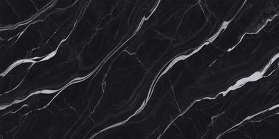 The primary subject of the image is a black marble countertop with a pattern of swirls. The setting is a kitchen, and the visual style is a close-up of the marble countertop. The colors and mood of the image are dark and elegant, with the black marble providing a striking contrast against the lighter swirls.