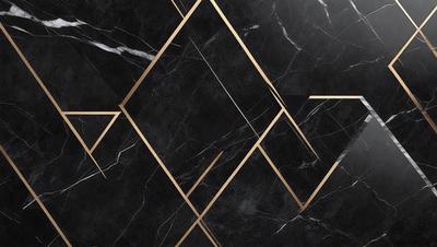 The primary subject of the image is a black and gold marble pattern. The setting is a black and gold marble wall, which serves as the background. The visual style is a close-up of the marble pattern, showcasing the intricate details of the design. The colors and mood of the image are predominantly black and gold, giving it a luxurious and elegant appearance.