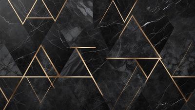 The primary subject of the image is a black and gold marble pattern. The setting is a black and gold marble wall, which serves as the background. The visual style is a combination of a photo and digital art, creating a unique and intricate pattern. The colors and mood of the image are predominantly black and gold, giving it a luxurious and elegant appearance.