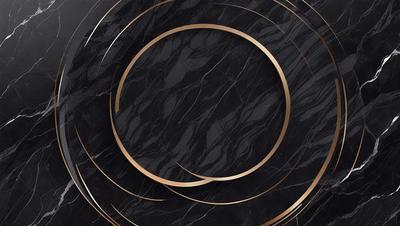 The primary subject of the image is a marble table with a gold circle on it. The table is set against a black background, giving the scene a modern and elegant appearance. The visual style of the image is a close-up of the marble table, showcasing the intricate details of the gold circle. The colors and mood of the image are predominantly black and gold, creating a sophisticated and luxurious atmosphere.