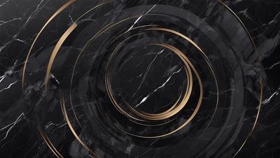 The primary subject of the image is a black and gold marble pattern. The setting is a black and gold marble surface, which serves as the background. The visual style is a close-up of the marble pattern, showcasing the intricate details of the design. The colors and mood of the image are predominantly black and gold, creating a luxurious and elegant atmosphere.