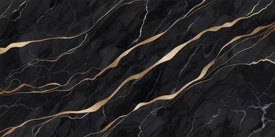 The primary subject of the image is a black and gold marble pattern. The setting is a black background, and the visual style is a close-up of the marble pattern. The dominant colors are black and gold, creating a luxurious and elegant atmosphere.