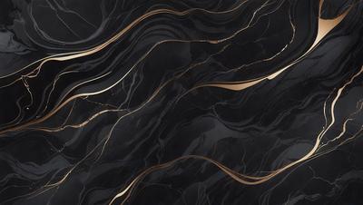 The primary subject of the image is a close-up of a marble countertop with a gold-colored design. The setting is a kitchen, and the visual style is a photo. The countertop features a pattern of gold and black, creating a luxurious and elegant atmosphere.