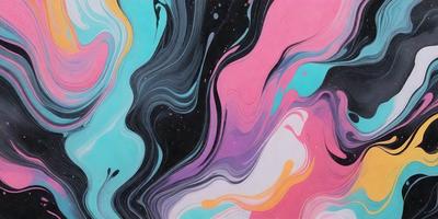 The primary subject of the image is a colorful, abstract painting featuring a mix of blue, pink, and yellow colors. The painting is displayed on a wall, creating a vibrant and lively atmosphere. The visual style of the painting suggests that it is a digital art or illustration, rather than a photo or traditional painting. The colors and mood of the painting evoke a sense of creativity and energy, making it an eye-catching and engaging piece of art.