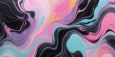 The primary subject of the image is a colorful, swirling pattern that appears to be a painting or a digital artwork. The setting is a black background, which contrasts with the vibrant colors of the swirling pattern. The visual style suggests that the image is a digital artwork or a painting, rather than a photo. The dominant colors in the image are pink, blue, and yellow, creating a lively and energetic atmosphere.