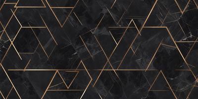 The primary subject of the image is a black and gold patterned marble wallpaper. The setting is a black and gold marble wall, which serves as the background. The visual style is a combination of digital art and illustration, creating a unique and intricate design. The dominant colors are black and gold, giving the wallpaper a luxurious and elegant appearance.