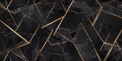 The primary subject of the image is a black and gold marble pattern. The setting is a black background, and the visual style is a close-up of the marble pattern. The dominant colors are black and gold, creating a sophisticated and elegant atmosphere.