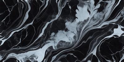 The primary subject of the image is a black and white marble pattern. The setting is a black and white marble surface, which serves as the background. The visual style is a close-up of the marble pattern, showcasing its intricate details. The colors and mood of the image are predominantly black and white, giving it a classic and elegant appearance.