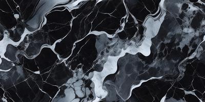 The primary subject of the image is a marble countertop with a black and white pattern. The setting is a kitchen, and the visual style is a close-up of the countertop. The dominant colors are black and white, creating a classic and elegant atmosphere.