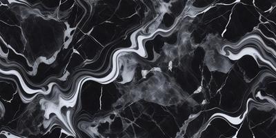 The primary subject of the image is a marble countertop with a black and white pattern. The setting is a kitchen, and the visual style is a close-up of the countertop. The colors and mood of the image are predominantly black and white, giving it a classic and elegant appearance.