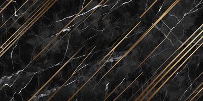 The primary subject of the image is a marble surface with gold streaks. The setting is a black and gold marble wall, which serves as the background. The visual style is a close-up of the marble surface, showcasing the gold streaks. The colors and mood of the image are predominantly black and gold, creating a luxurious and elegant atmosphere.