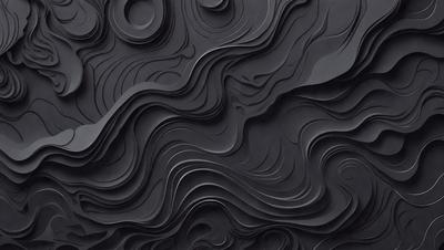 The primary subject of the image is a black and white artistic representation of a wave. The setting is a black background, which emphasizes the wave's shape and texture. The visual style is a combination of digital art and illustration, creating a unique and intricate design. The colors and mood are predominantly black and white, giving the image a dramatic and striking appearance.