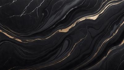 The primary subject of the image is a black and gold marble countertop. The setting is a kitchen, with the countertop being the main focus of the scene. The visual style is a close-up of the marble countertop, showcasing its intricate patterns and textures. The dominant colors are black and gold, creating a luxurious and elegant atmosphere.