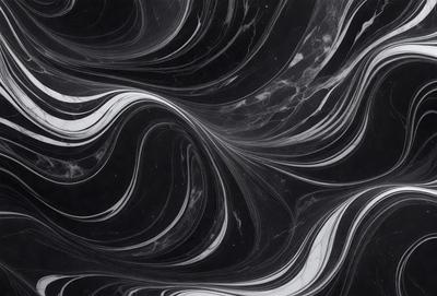 The primary subject of the image is a black and white marble pattern. The setting is a black background, and the visual style appears to be a digital art or illustration. The dominant colors are black and white, creating a classic and elegant atmosphere.